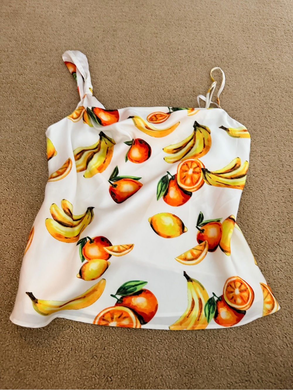 Song of Style White Fruit-Print Cami with Orange lemon & Yellow Fruit Medium